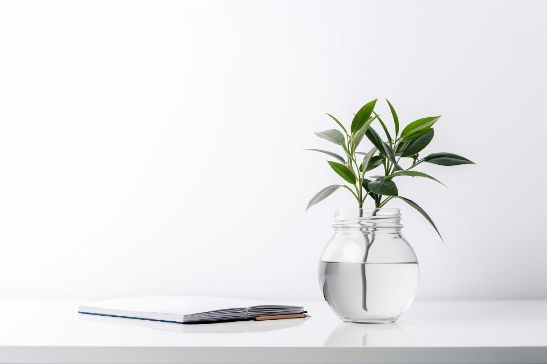 Escritorio ordenado con una planta